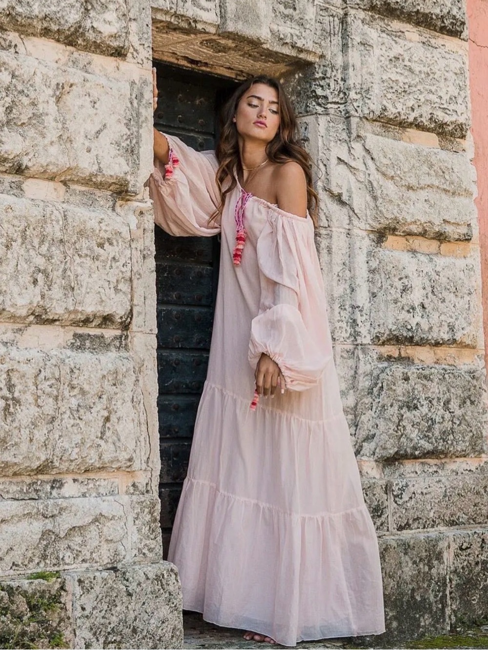 Pitusa Pea Dress in Primrose Pink semi sheer cotton ballon sleeve sz M ethereal